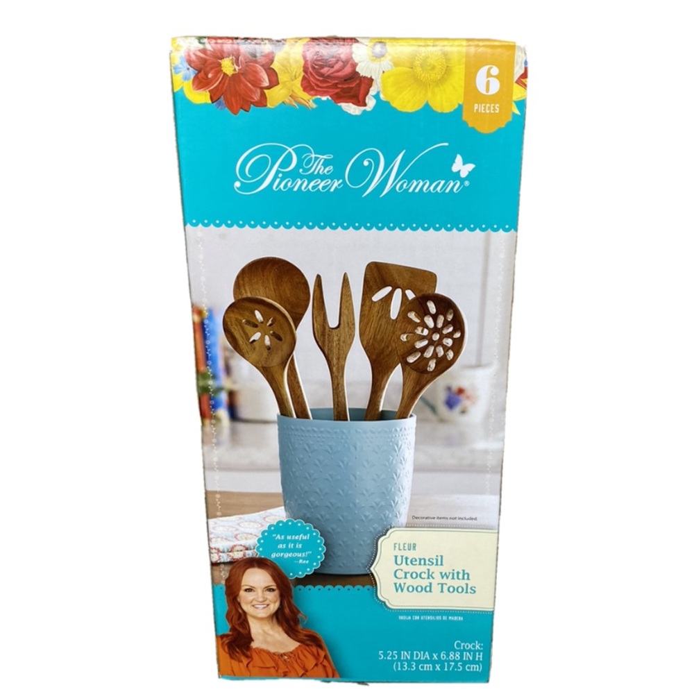 Utensil Crock with Tools Fleur Pioneer Woman